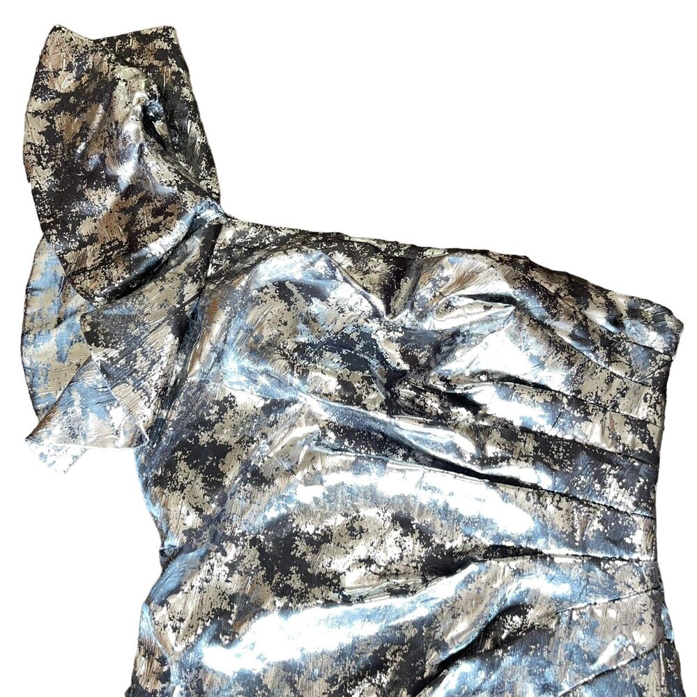 One Shoulder Y2K Dress Ruffle Ruched Metallic - Picture 5 of 10